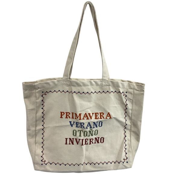 Sezane Embroidered Ecru Lucia Vergara Tote Bag - Picture 2 of 5